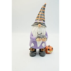 Halloween Gnome Figurine with Black Cat and Pumpkin –‎ 12" Tall